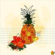 دانلود طرح زیبا از وکتور میوه آناناس و قاچ هندوانه(آبرنگی)